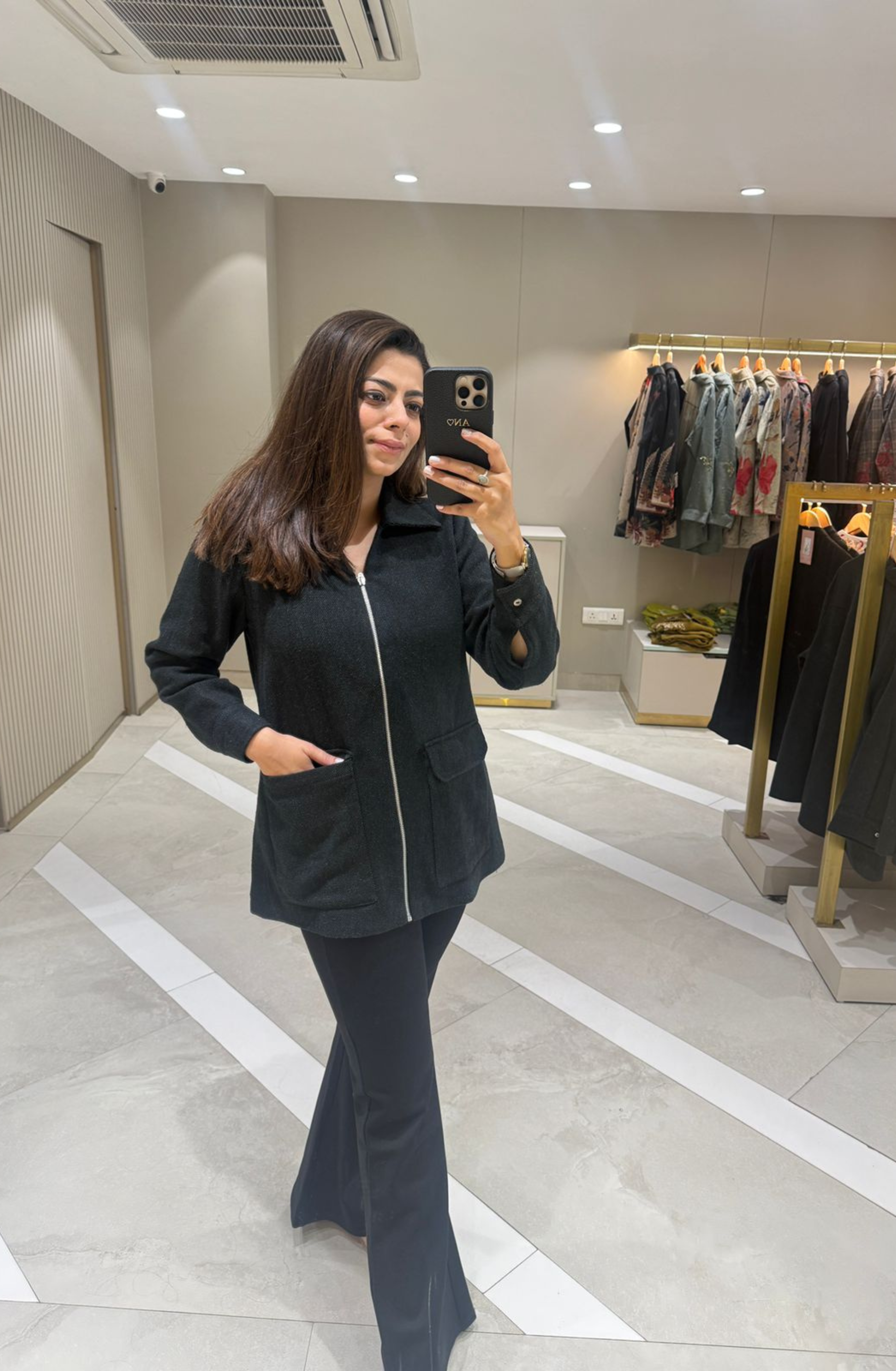 Woolen Black Zipper Jacket