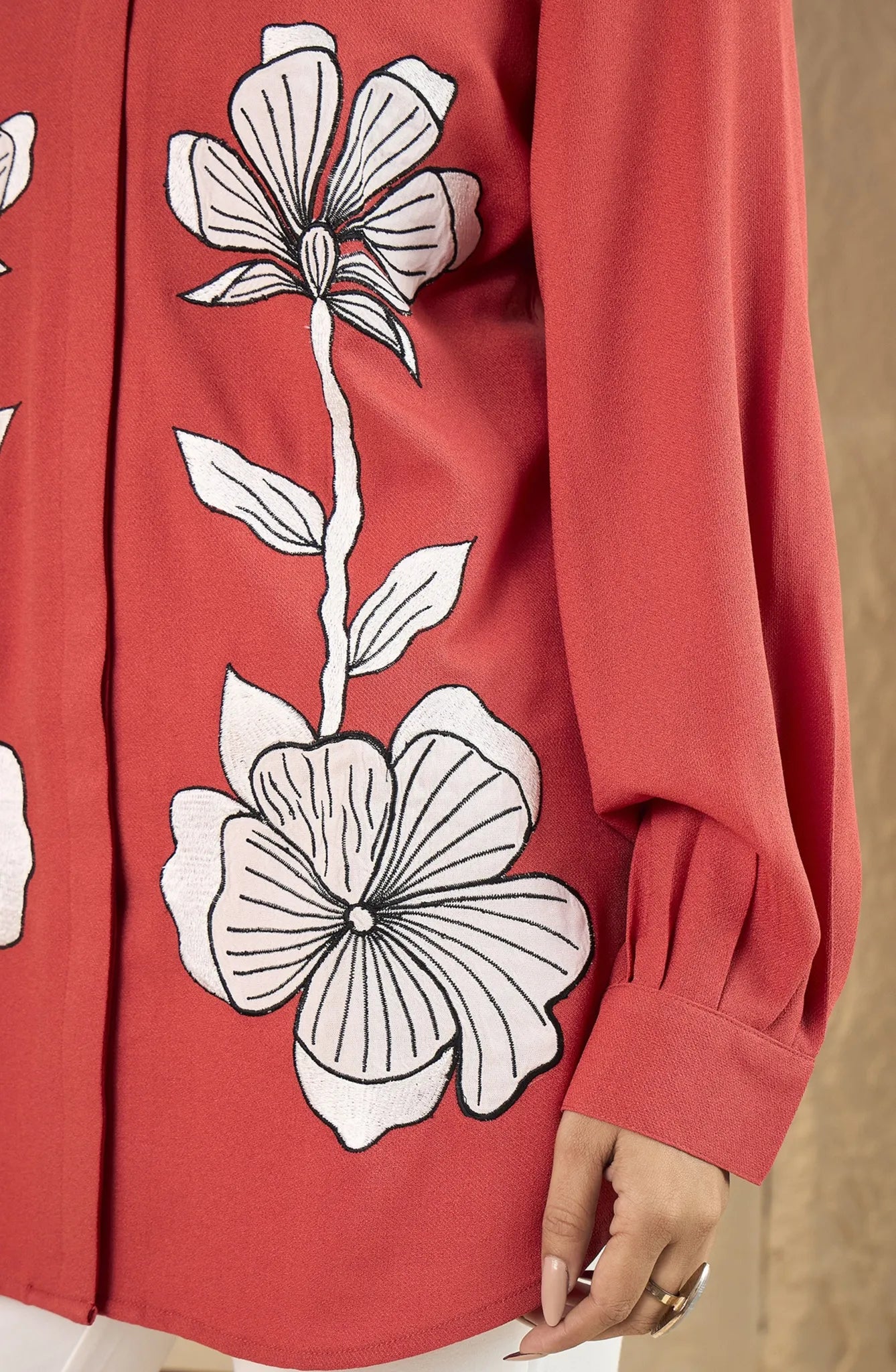 Coral Orange Patch Work Shirt