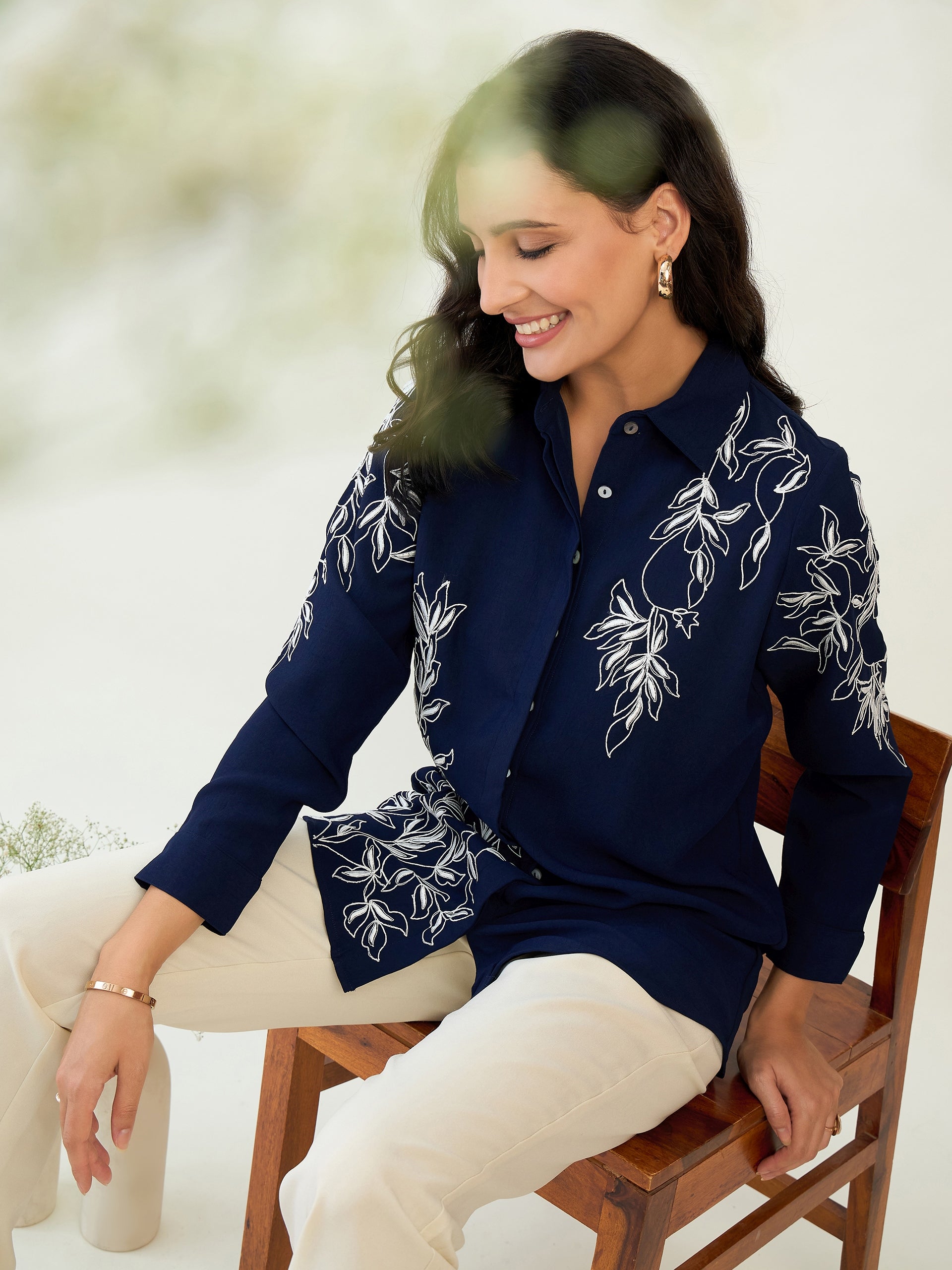 Navy Blue Embroidered Shirt