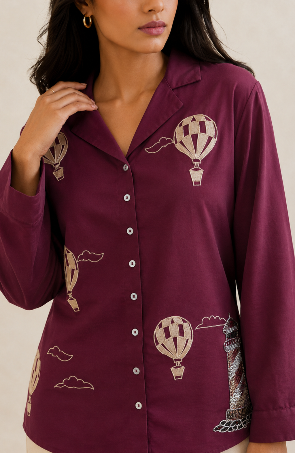 Wine Designer Embroidered Shirt