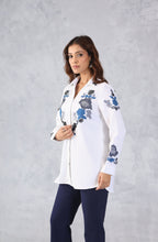 Contrast White & Blue Embroidered Shirt