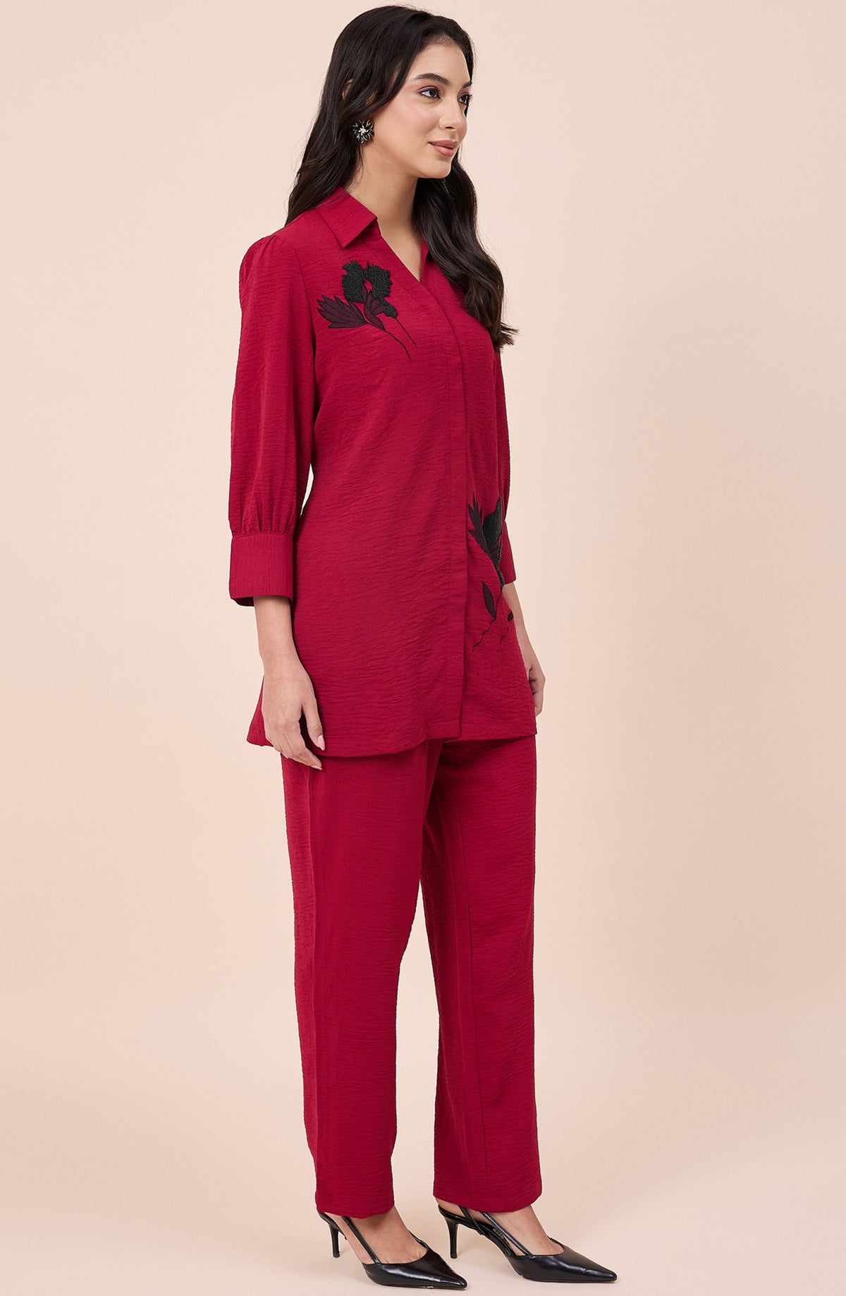 Red Luxe Embellished Co-Ord Set