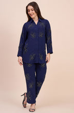 Navy Co-ord Set with All-Over Beaded Floral Motifs