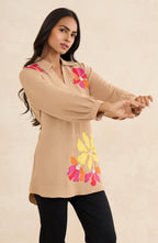 Beige Floral Patchwork Shirt