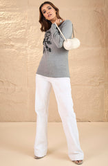 Grey Beaded Floral Embellished Sweater