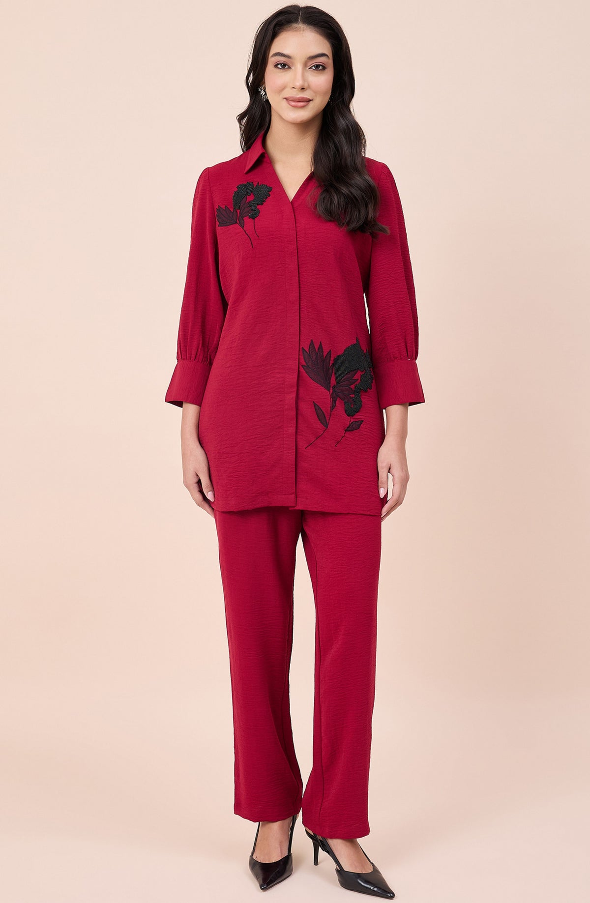 Red Luxe Embellished Co-Ord Set