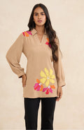 Beige Floral Patchwork Shirt