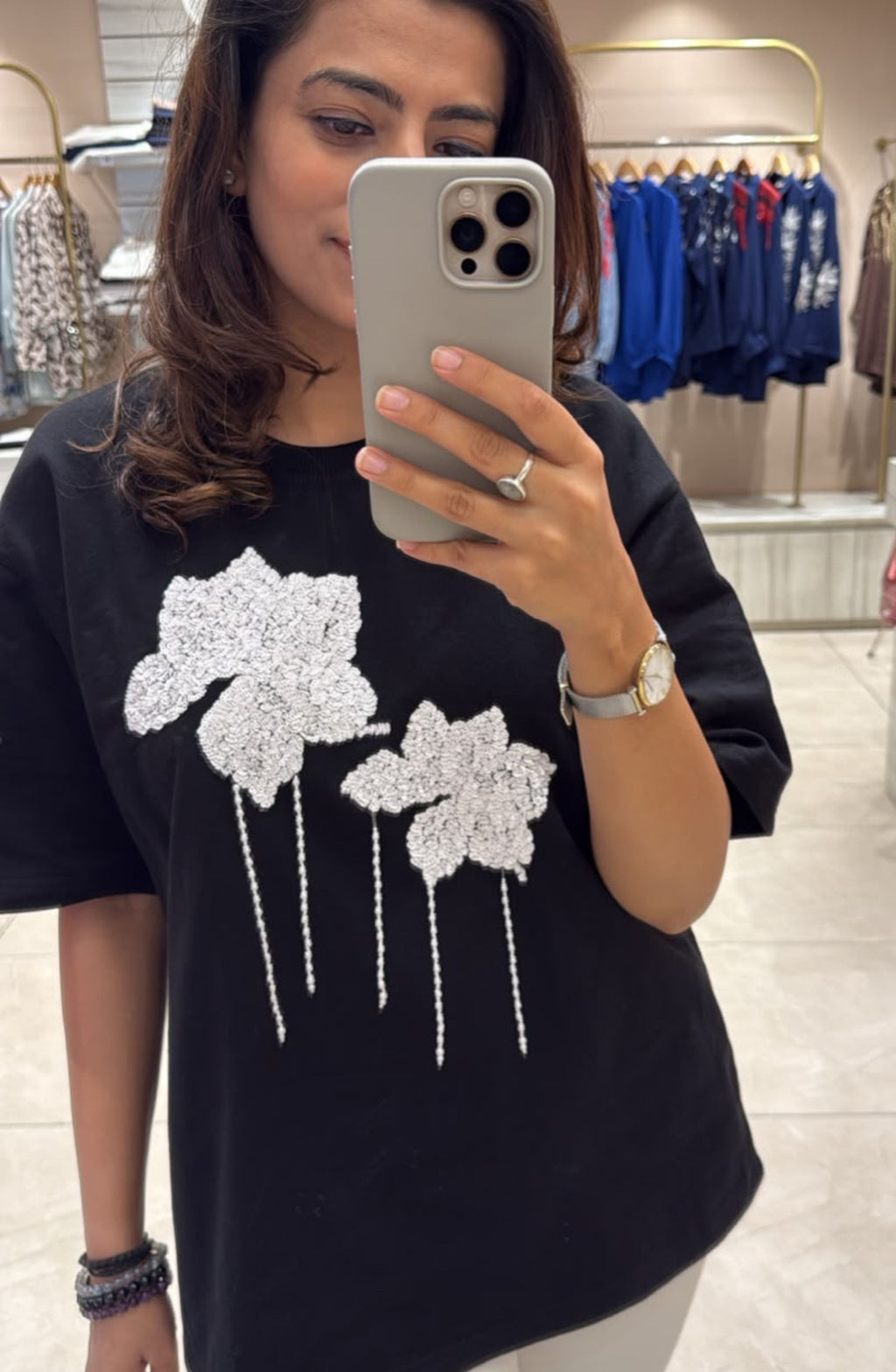 Black Floral Sequin T-Shirt
