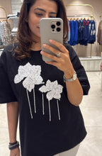 Black Floral Sequin T-Shirt