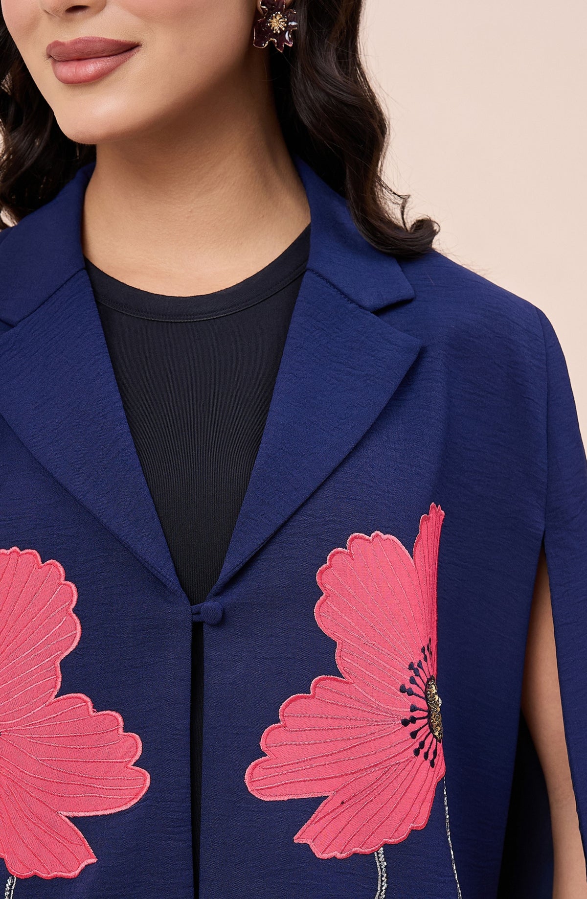 Navy Blue Embroidered Cape
