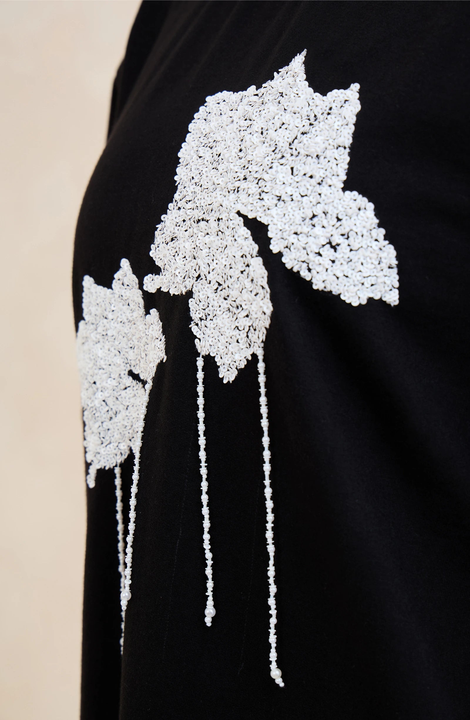 Black Floral Sequin T-Shirt