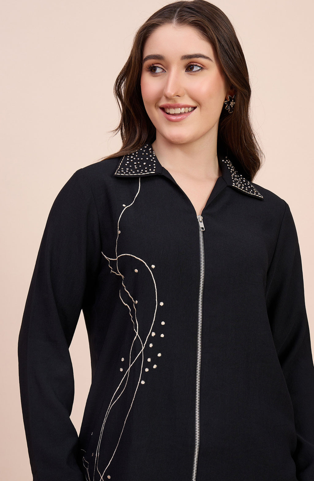 Black Co-ord Set with Zari Thread & Bead Embroidery