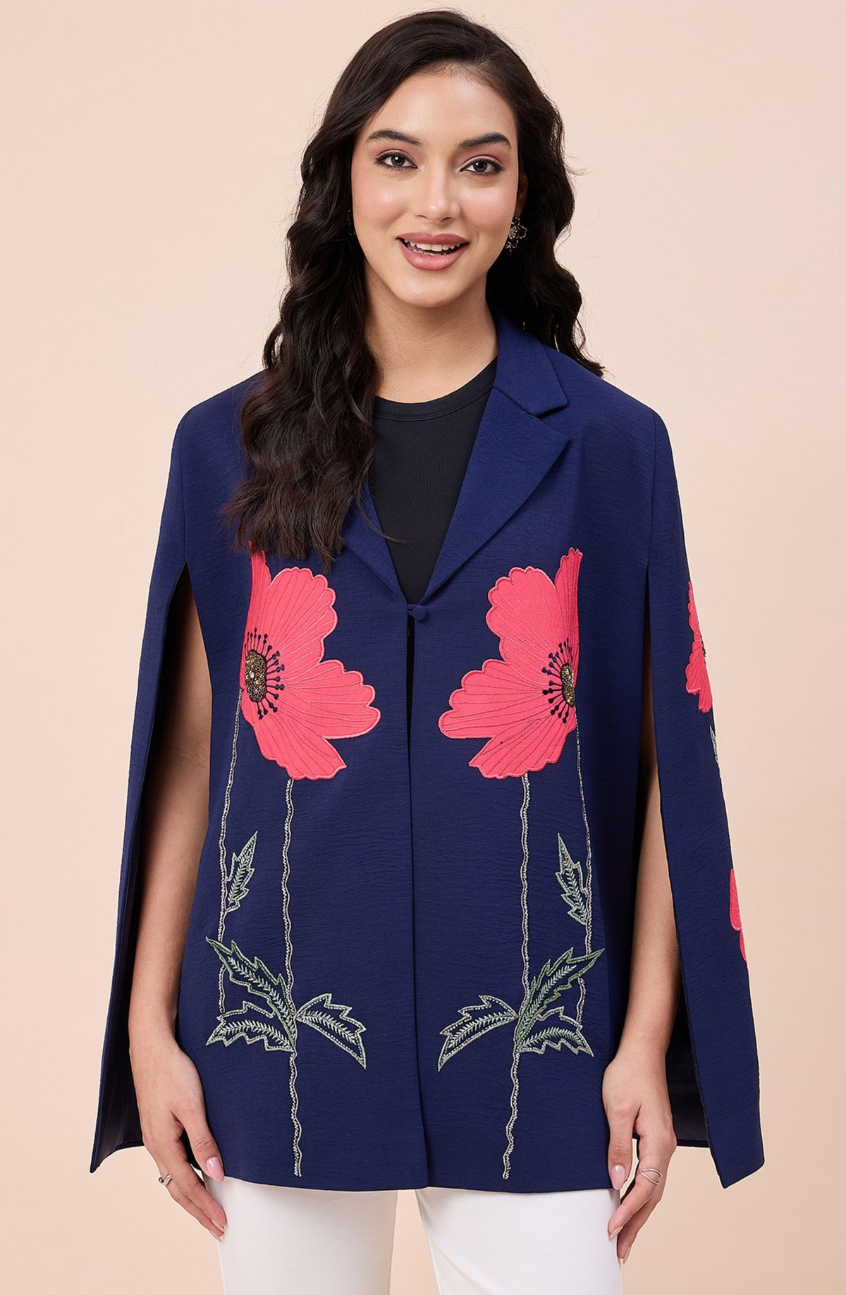 Navy Blue Embroidered Cape