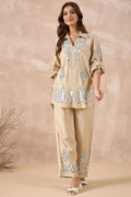 Beige Abstract Embroidered Co-Ord Set