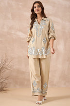 Beige Abstract Embroidered Co-Ord Set