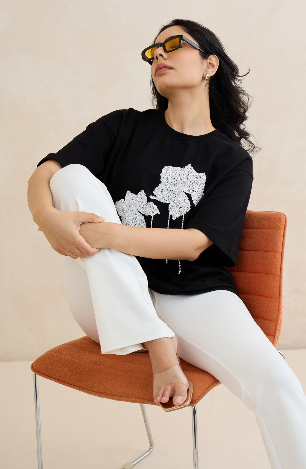 Black Floral Sequin T-Shirt
