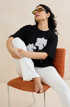 Black Floral Sequin T-Shirt