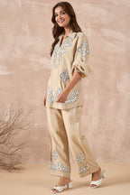 Beige Abstract Embroidered Co-Ord Set