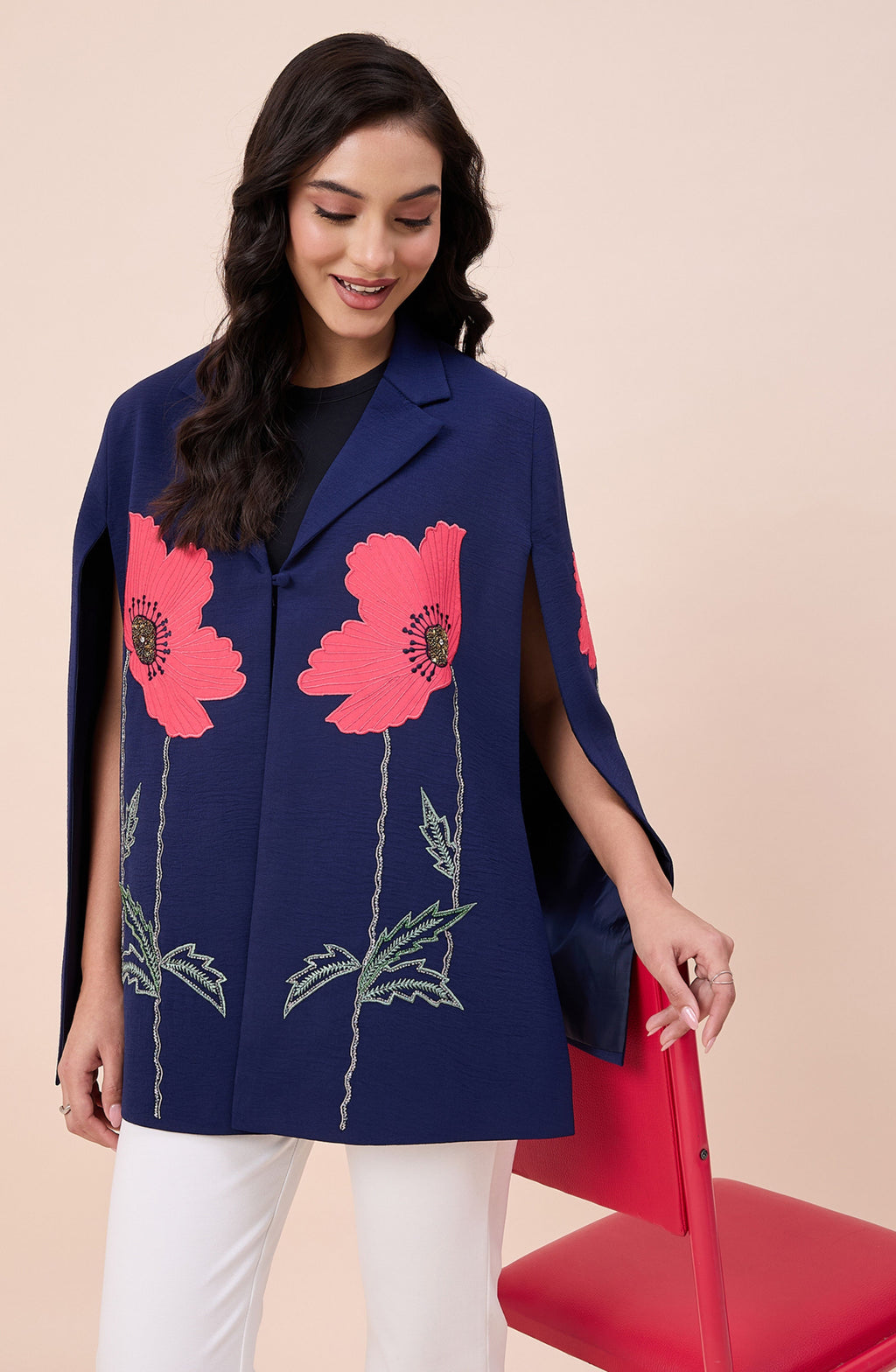 Navy Blue Embroidered Cape