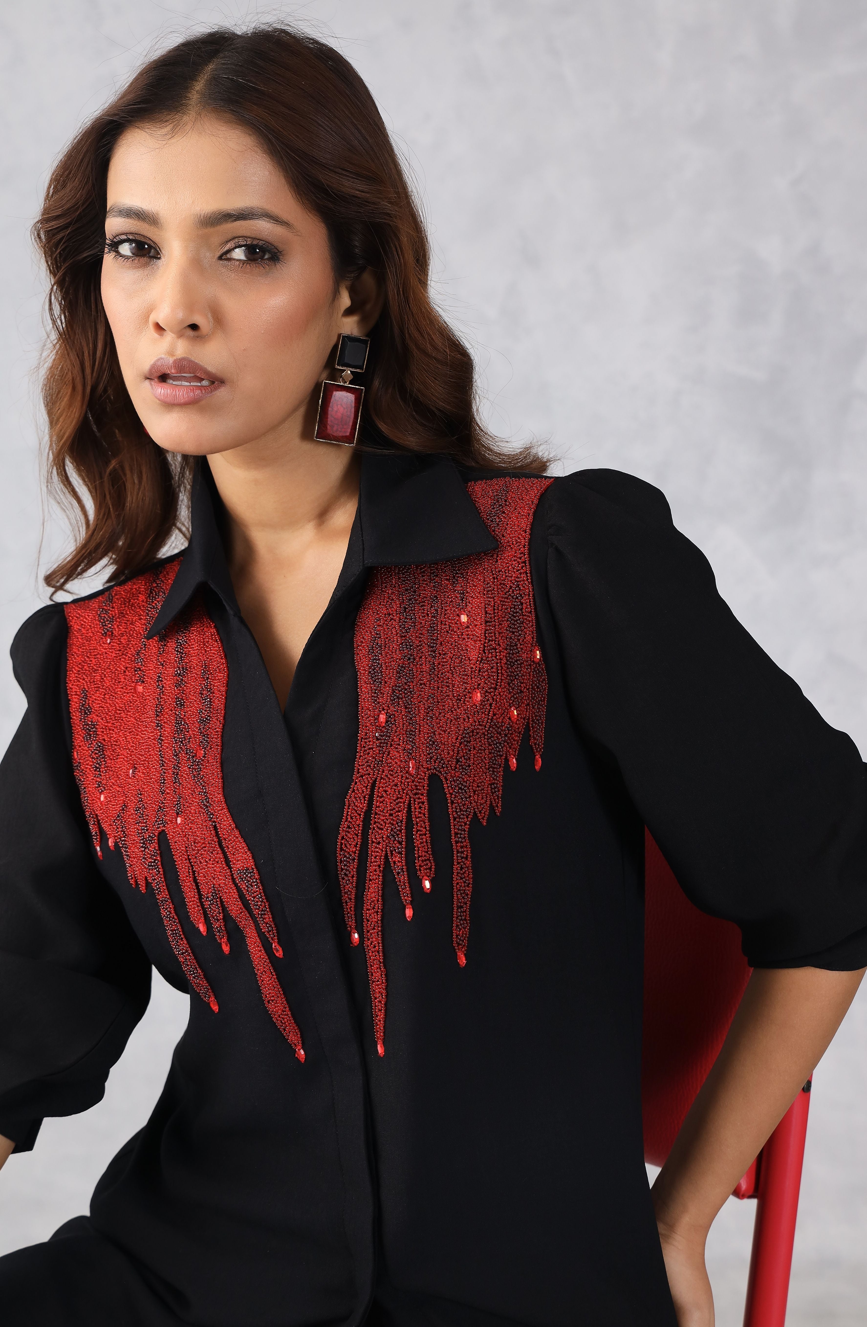 Bold Black & Red Embellished Shirt