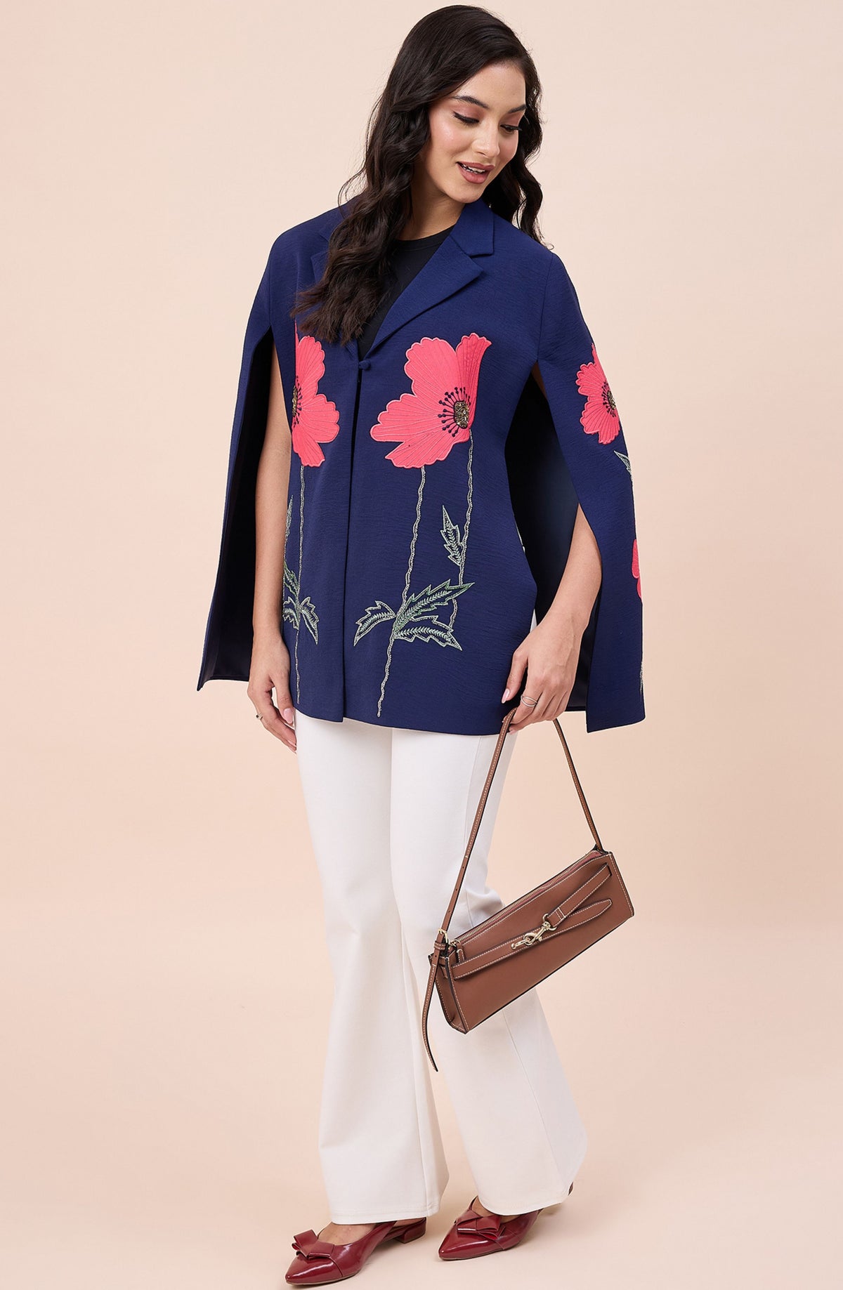 Navy Blue Embroidered Cape