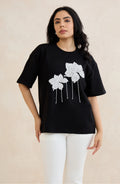 Black Floral Sequin T-Shirt