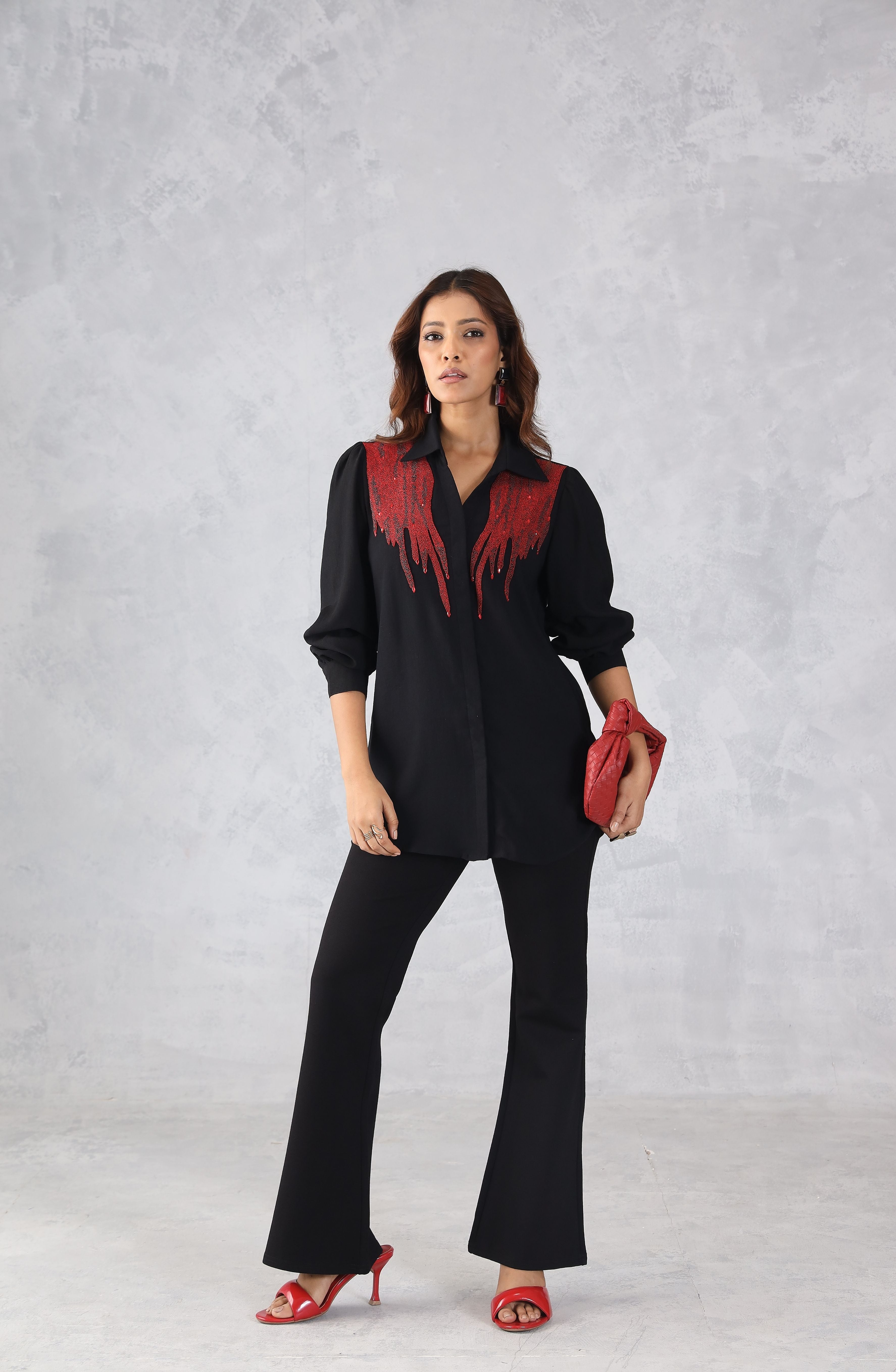 Bold Black & Red Embellished Shirt