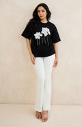 Black Floral Sequin T-Shirt