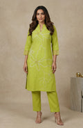 Lime Green Floral Embroidered Kurta Set
