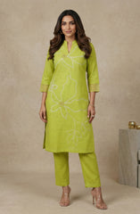 Lime Green Floral Embroidered Kurta Set