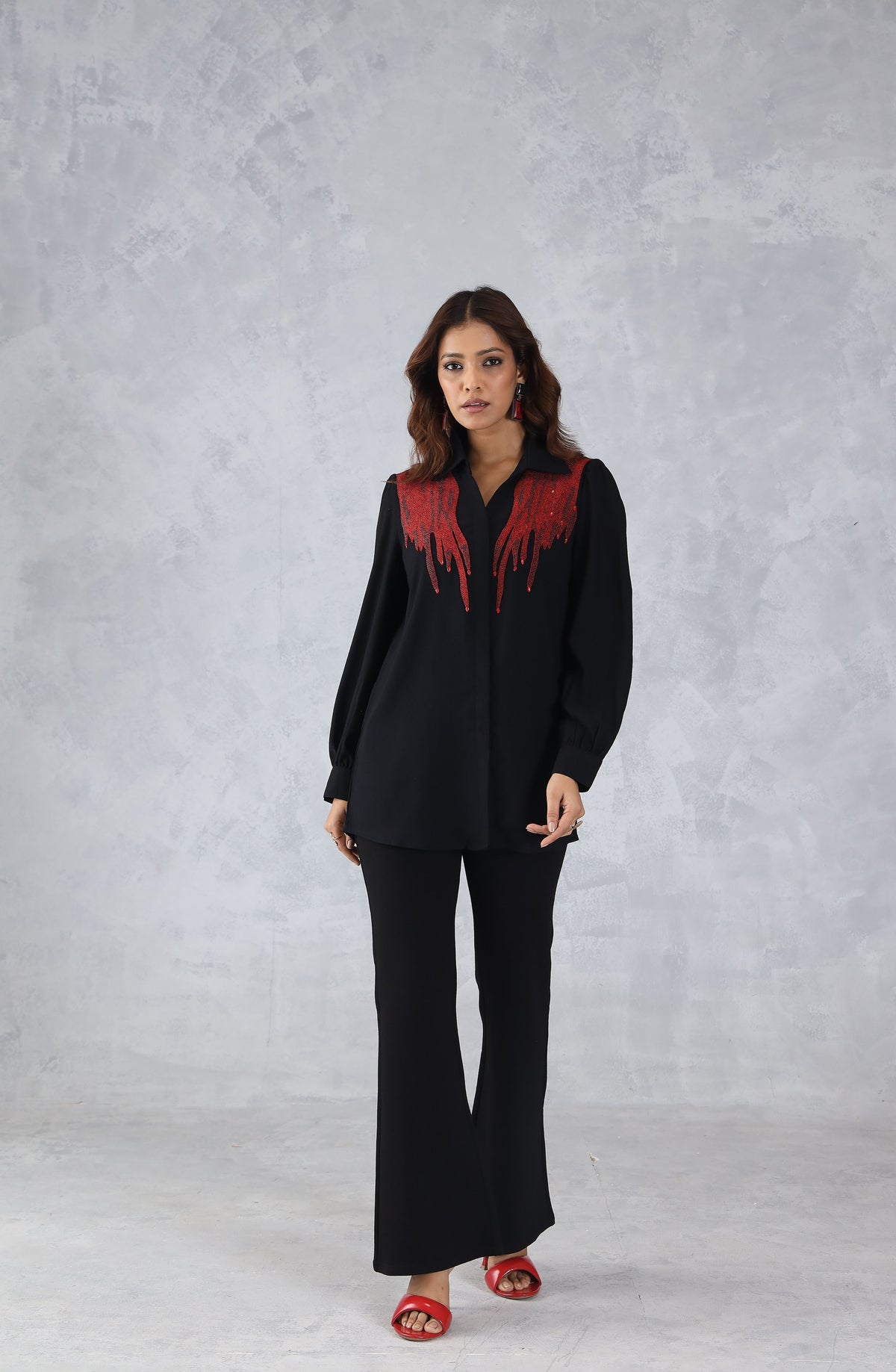 Bold Black & Red Embellished Shirt