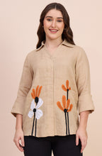 Beige Shirt with Applique Floral Motif