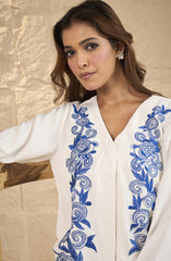 White and Blue Embroidered Co-Ord Set