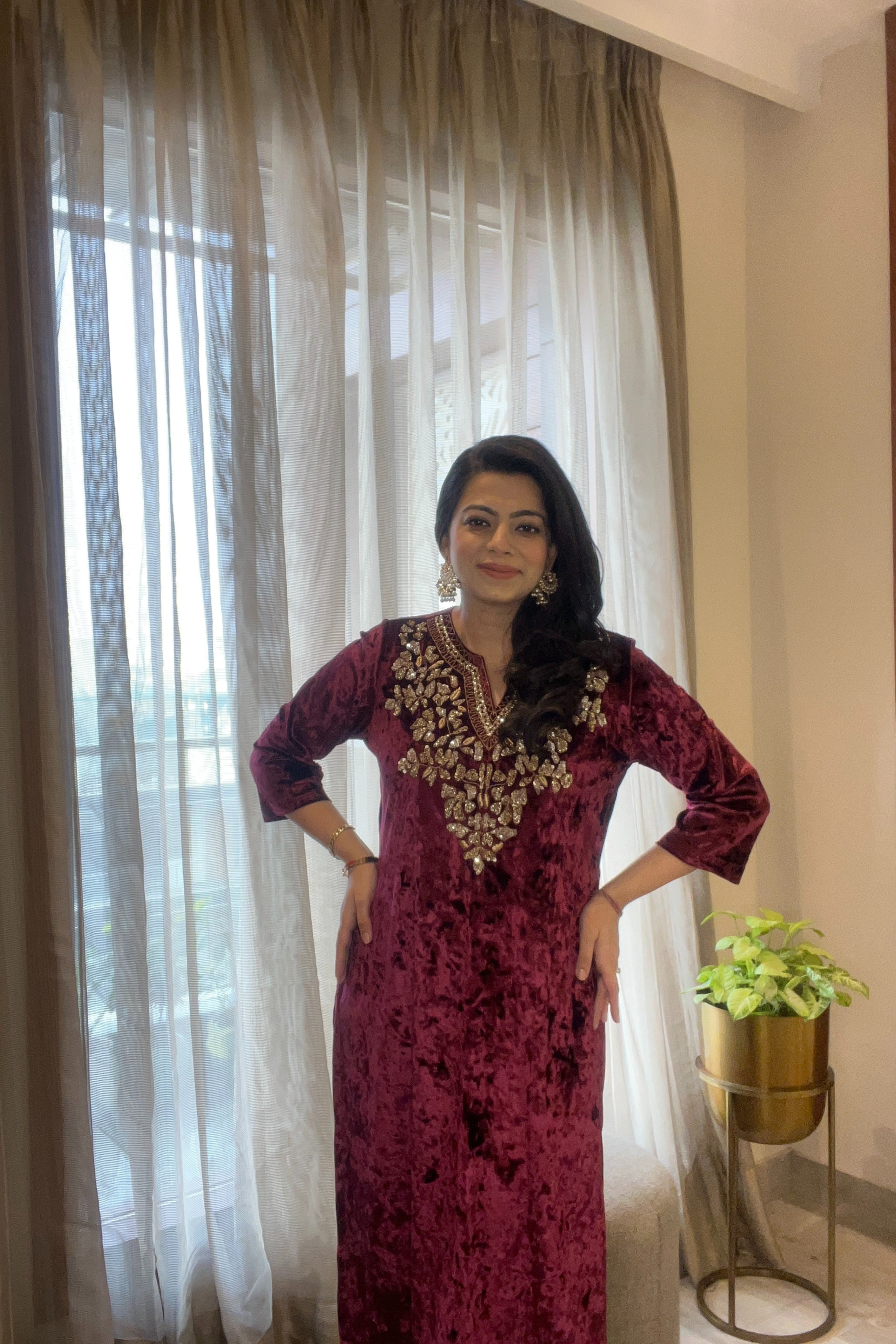 Red Velvet Kurta Set