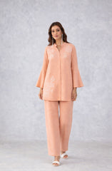 Peach Floral Embroidered Co-Ord