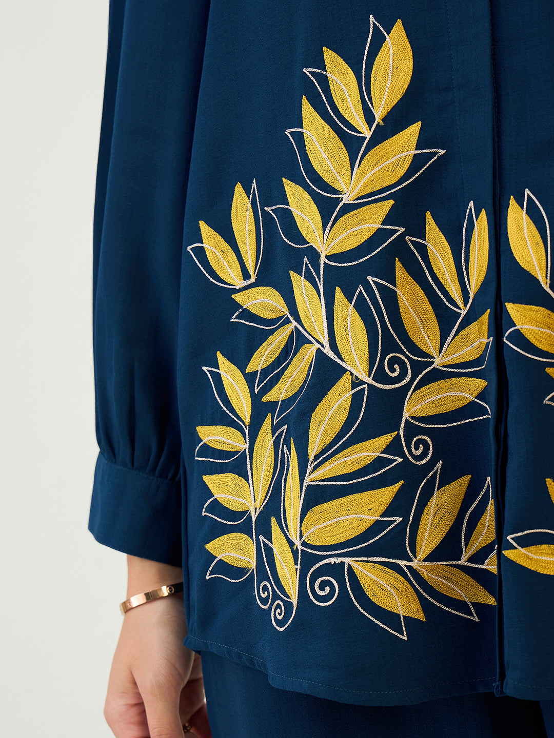 Navy Blue Leaf Embroidered Co-ord set