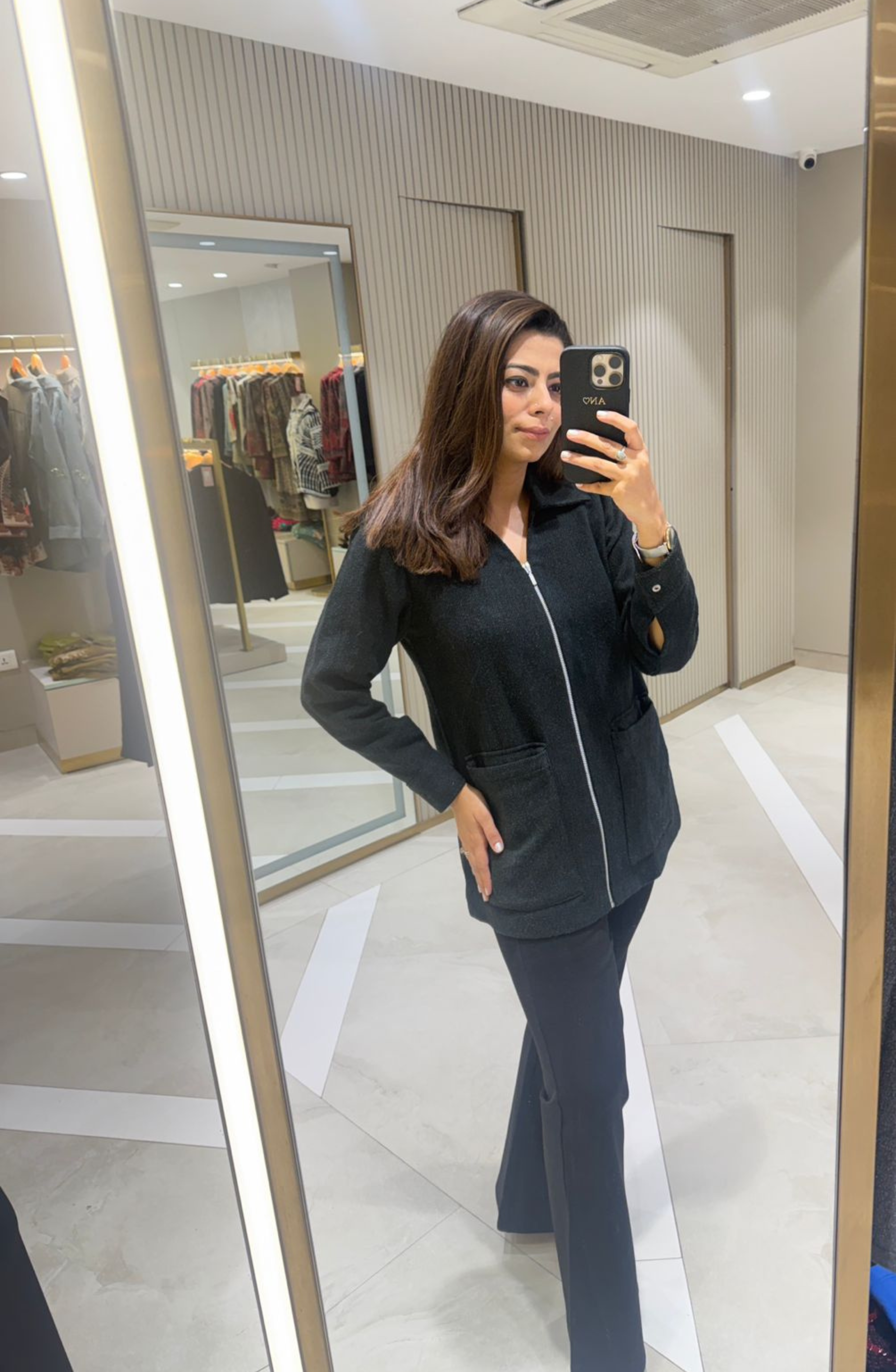 Woolen Black Zipper Jacket