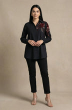 Black One Side Motif Embellished Shirt
