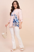 Blush Pink Shirt with Blue Floral Print