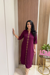 Graceful Wine Embroidered Kurta