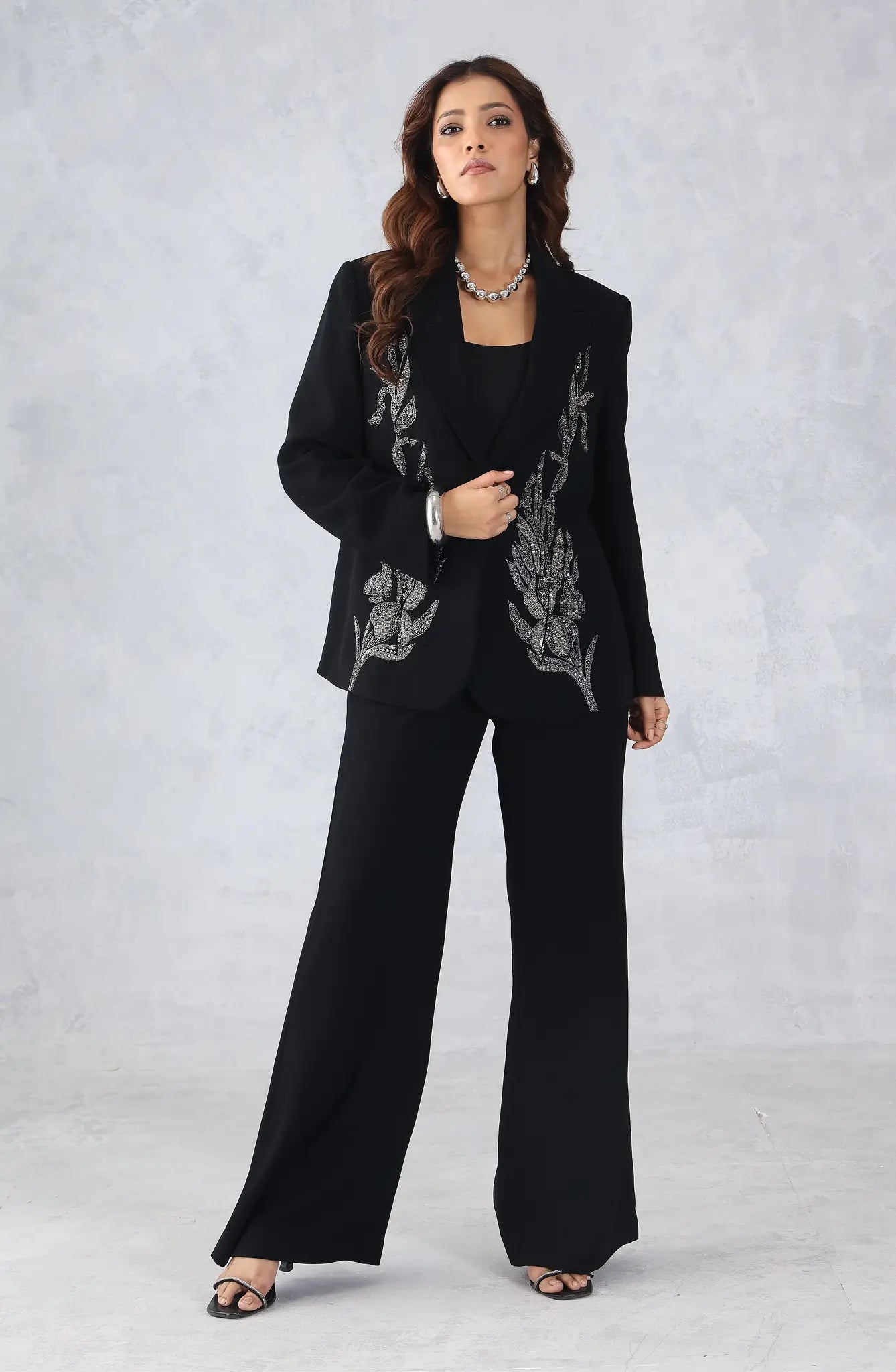 Black Embellished Blazer Set