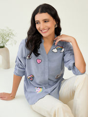 Cotton Denim Embellished Shirt