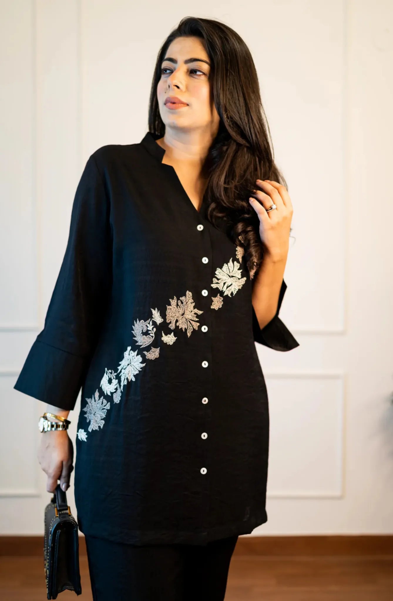 Black Half & Half Embroidered Co-ord Set