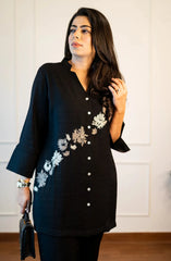 Black Half & Half Embroidered Co-ord Set