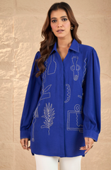Royal Blue Abstract Embroidered Shirt