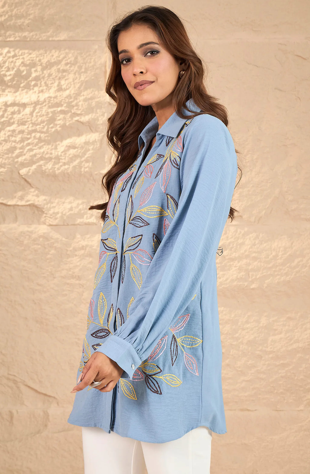 Sky Blue Embroidered Shirt