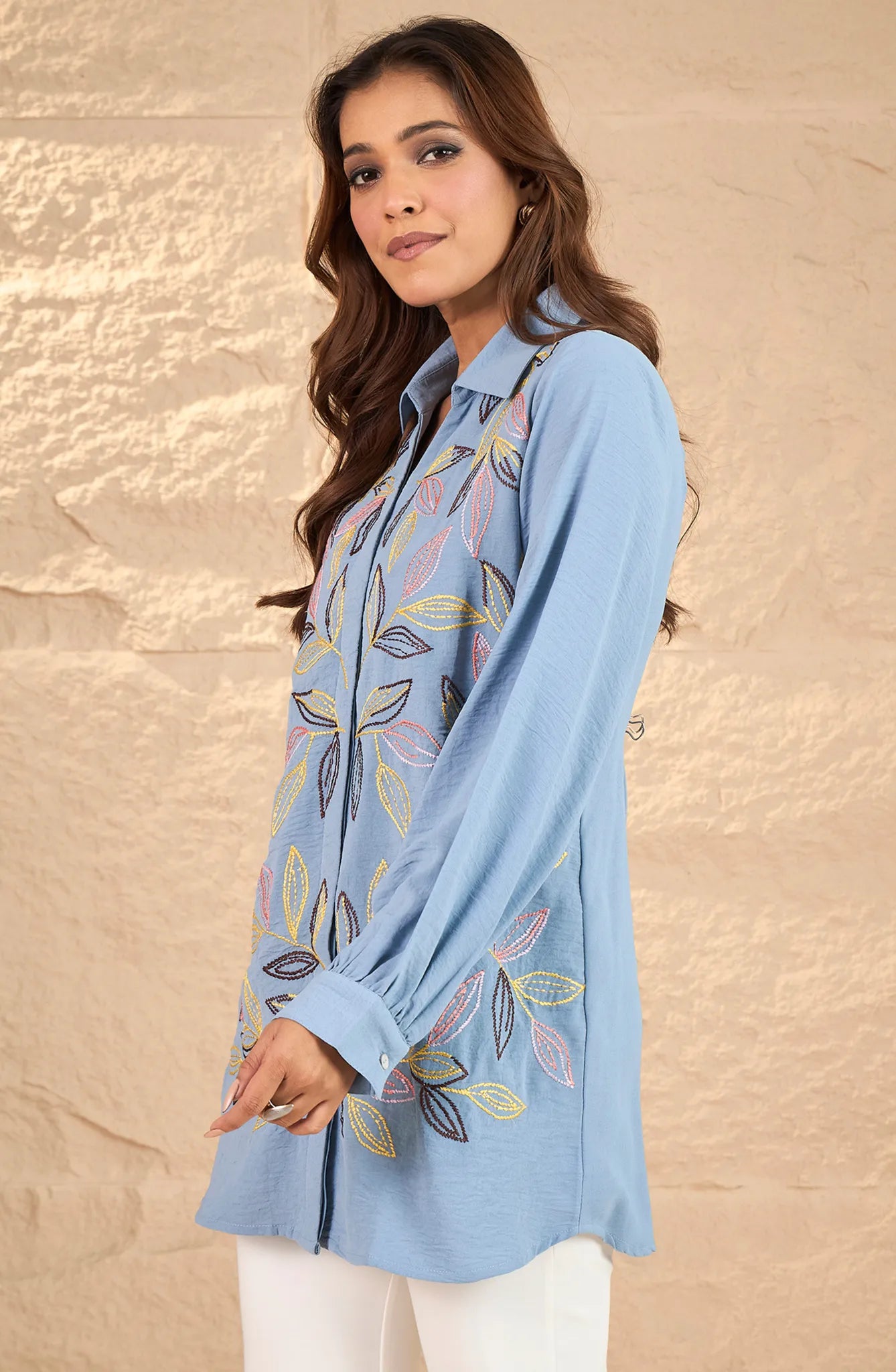 Sky Blue Embroidered Shirt