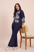 Navy Blue Co-ord Set with White Floral Lace Applique