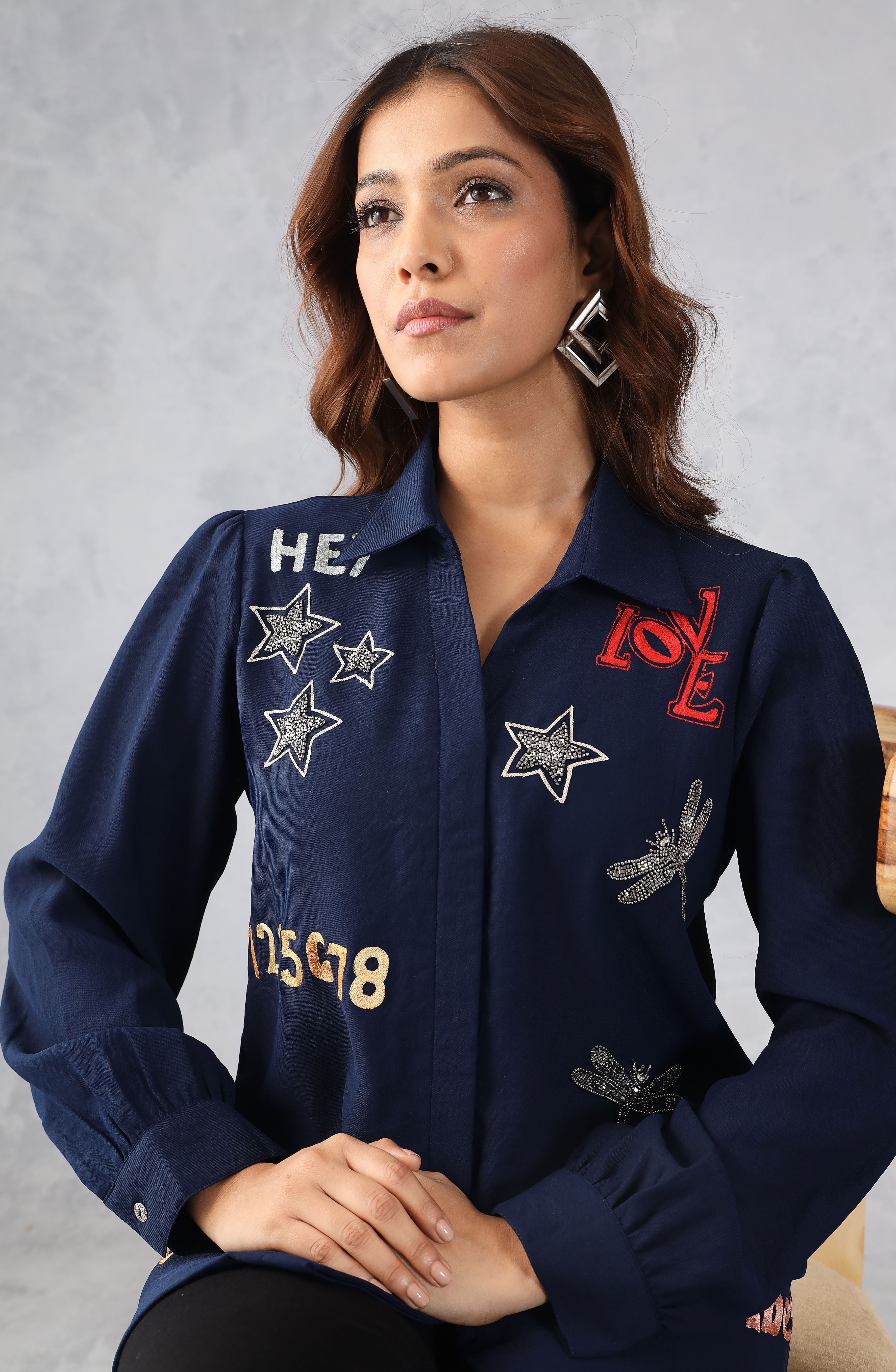Funky Navy Blue Embellished Shirt