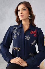 Funky Navy Blue Embellished Shirt